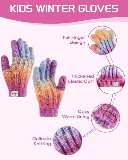 Kids Winter Beanie Gloves Scarf Set,Girls Toddler Winter Hat With Pom Neck Warmer Gaiter Mittens Fleece Lined Set Christmas Gift for Kids