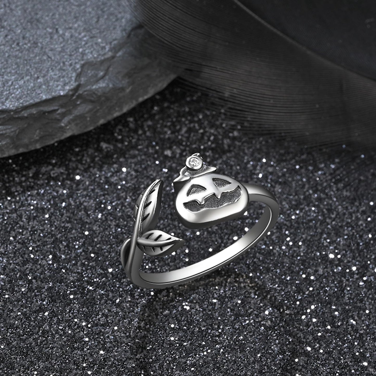 Halloween Pumpkin Jack Adjustable Ring Sterling Silver Halloween Jewelry Skull Wrap Finger Ring for Women