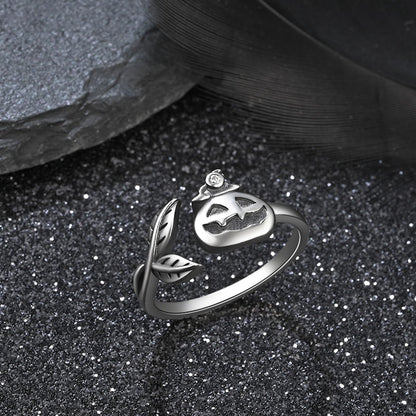 Halloween Pumpkin Jack Adjustable Ring Sterling Silver Halloween Jewelry Skull Wrap Finger Ring for Women