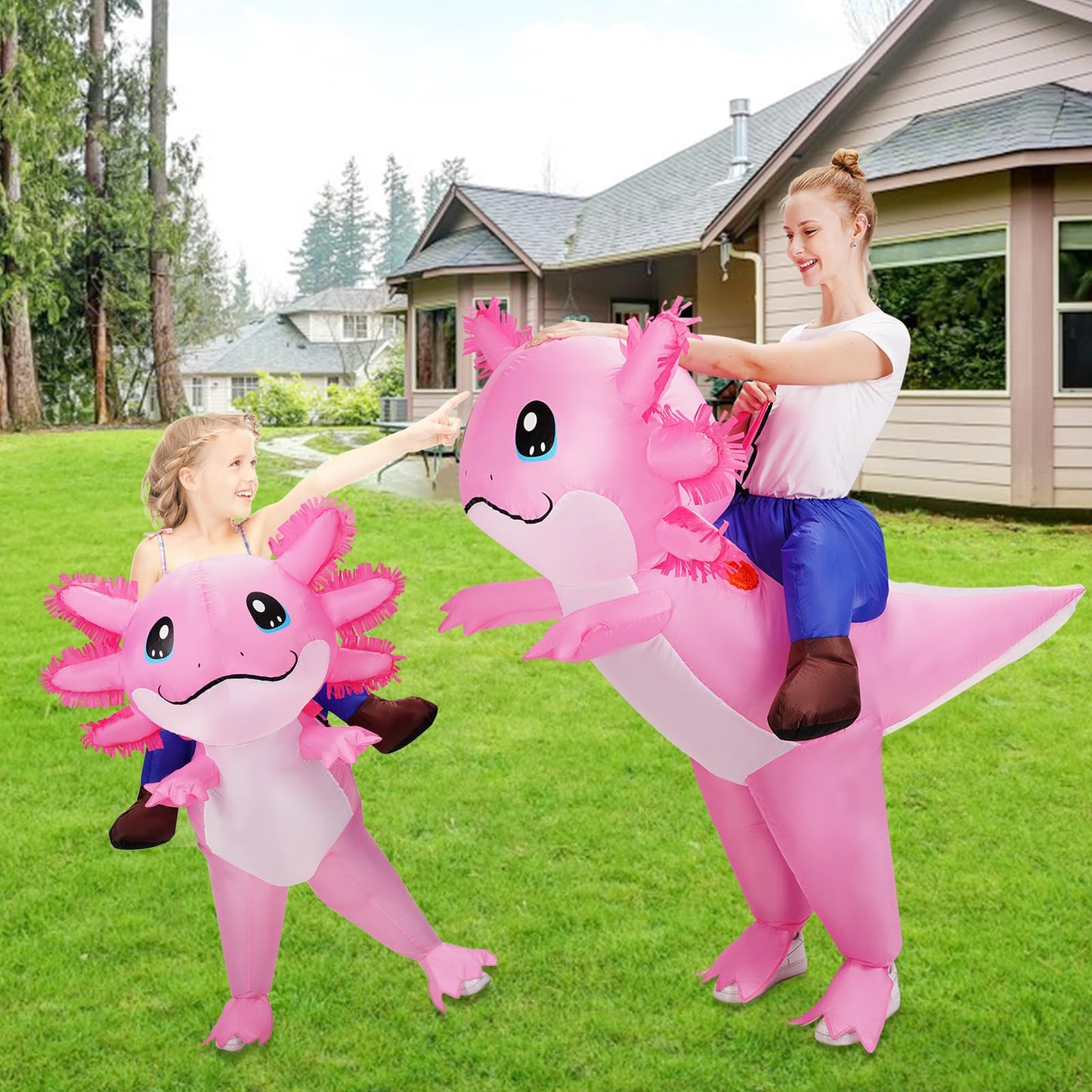 Stegosaurus Inflatable Axolotl Costume for Kids Halloween Costumes Kid Blow Up Costume Ride on Axolotl Costumes for Girls Boys Cosplay Party