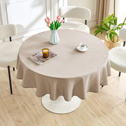 AUSSPVOCT Linen Textured Tablecloth Round Table Cloths 60 inch Water Resistant Spill-Proof Wipeable Tablecloths Wrinkle Free Table Covers for Dining, Farmhouse, Outdoor, Kitchen, Banquet, Khaki