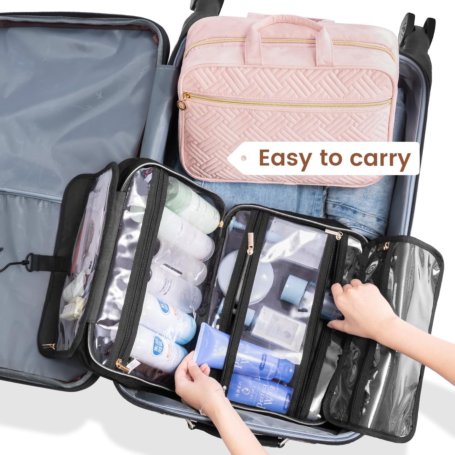 LOVEVOOK Toiletry Bag Hanging Travel Wash Bags for Women, Waterproof Toiletries Makeup with Hook, Cosmetic Organizer Ladies Large, for Full Sized Container