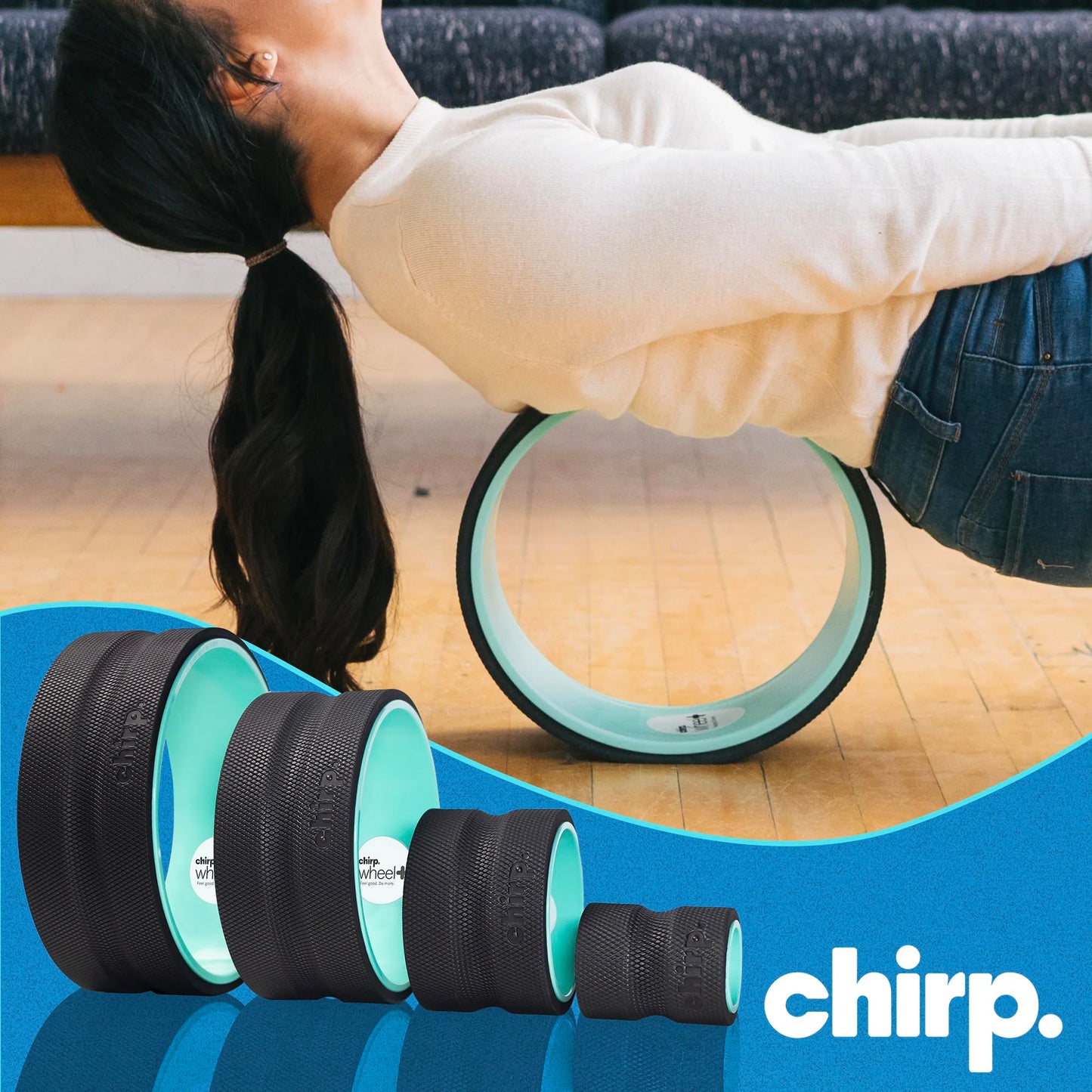 Chirp Wheel Foam Roller - Targeted Back & Neck Pain Relief, Muscle Massage, Trigger Point Therapy, High-Density Foam Tool for Physical Therapy, Stretching & Exercise, 500lbs Capacity, 4-Pack Mint