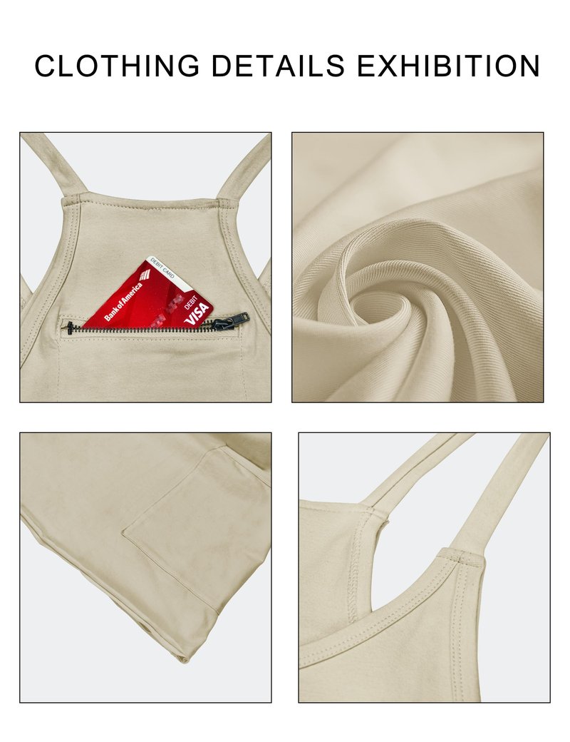 VIUTIL Womens Athletic Dress Built in Shorts Hot Shot Mini Dress Spaghetti Straps Tennis Workout 2026 Summer Romper Dress, Khaki, Medium