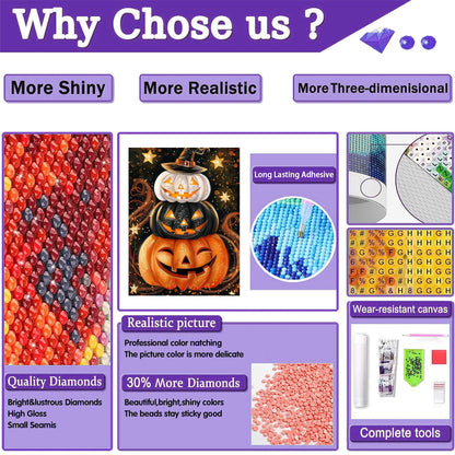 bleihum Pumpkin Diamond Art Kits for Adults- 5D Diamond Painting Kits for Adults, Halloween Gem Painting Kit for Home Wall Decor Gifts(12x16inch)