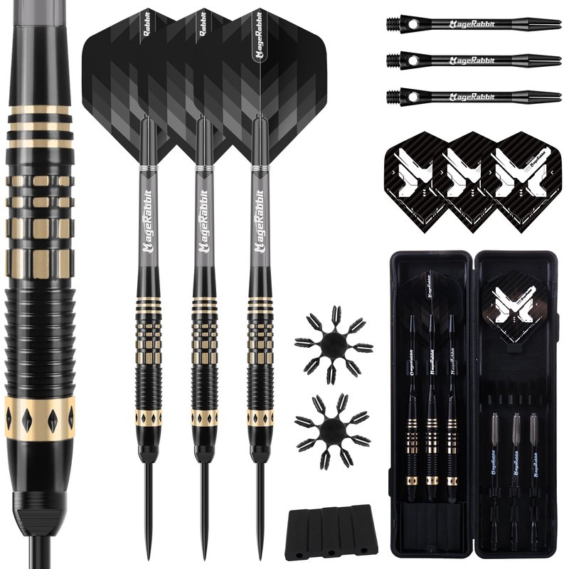 MageRabbit Steel Tip Darts Set 3 Pack, Copper Barrel Metal Tip Darts with Aluminum Shafts, 6 Extra Flights, Dart Tools and Carrying Case for Dartboard