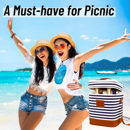 HAMILO 4 Bottle Wine Carrier - Stripe, Champagne Carrier Bag, Waterproof Wine Tote Bag with Expandable Zipper and Padded Shoulder, Insulated Wine Bag, Wine Cooler Bag, Wine Accessories Gift for Women