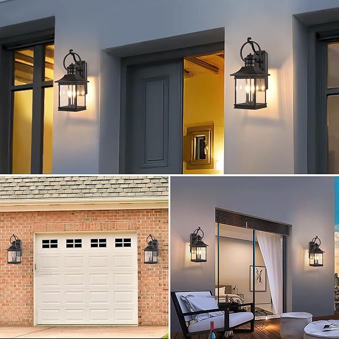 Outdoor Lanterns, 21.5" H Large Exterior Sconce Lights, 2-Light Black Outdoor Wall Light Fixtures with Clear Glass for Porch Patio Farmhouse