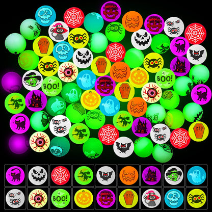 MGparty Halloween Toys Bulk 72 PCS Glow in The Dark Bouncy Balls 18 Designs Bouncing Balls Halloween Party Favors for Kids, Halloween Game Supplies, Trick or Treating Goodies