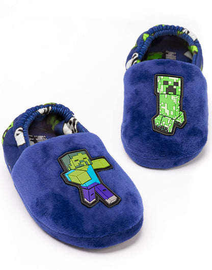 Minecraft Slippers for Boys | Various Styles Kids Blue Navy Black Sequin Creeper Boys House Shoes | Children & Teens Gaming Footwear Merchandise