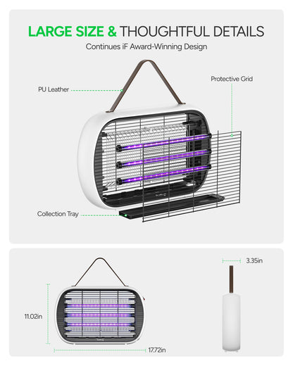 Buzbug Upgraded LED Bug Zapper Indoor, 10 Years Lifespan 3 Lamps Sustainable Less Power, 3800V Powerful Electric Mosquito Zapper, Durable Fly Trap Mosquito Trap, Fly Killer Fly Zapper -MA015PLUS