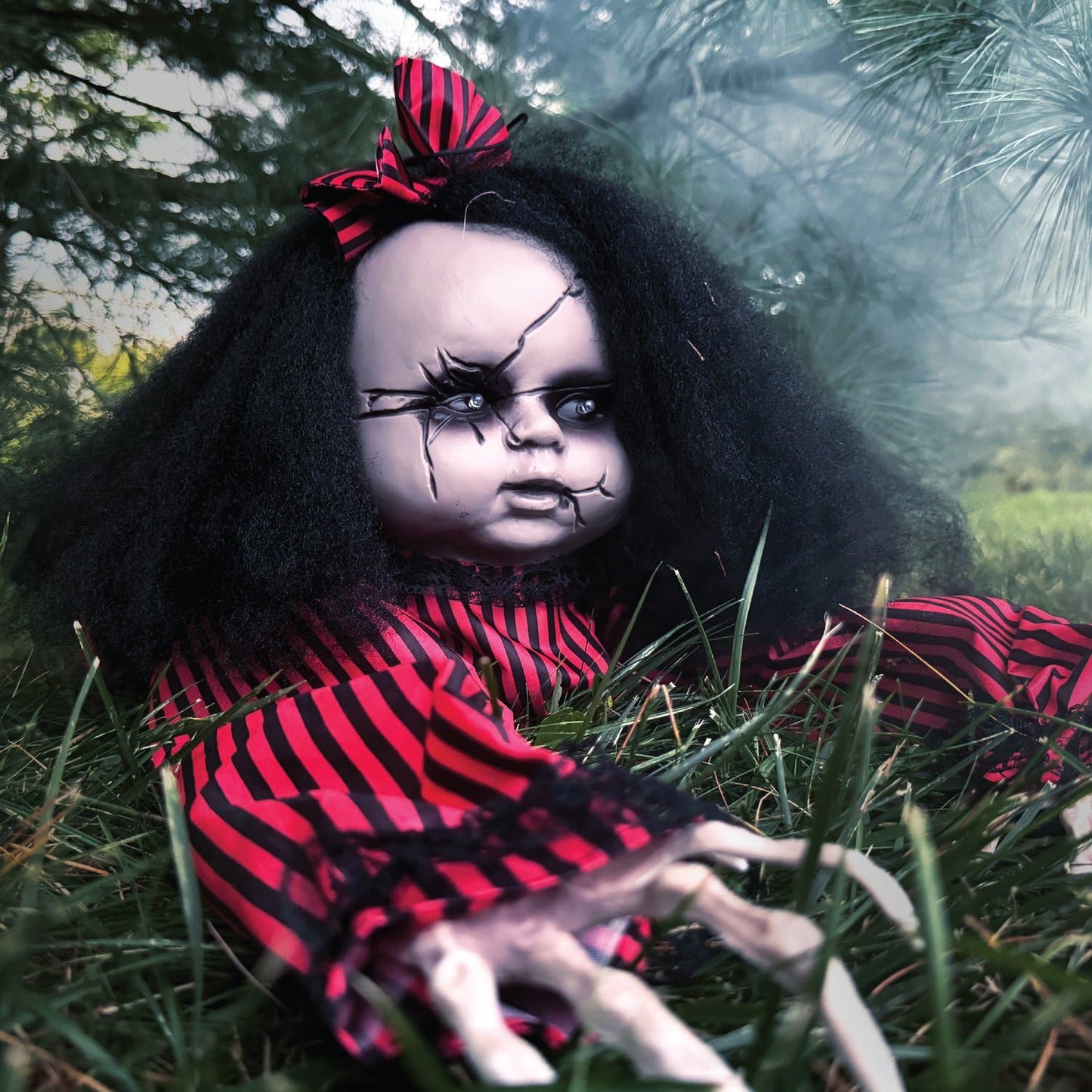 Haunted Hill Farm Scary Haunted Crawling Baby Doll, Halloween Animatronic with Touch Activated Lights and Sound, Battery Operated Indoor or Covered Outdoor Halloween Decorations, Creepy Fright Props
