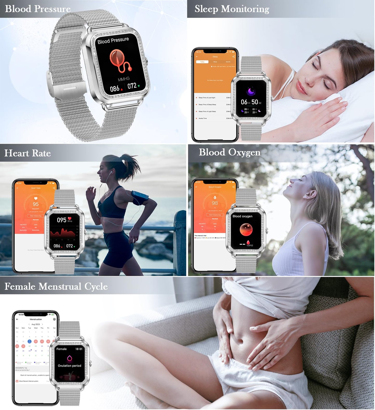 1.6'' Touch Screen Smart Watch for Women (Answer/Make Call), Activity Trackers and Smartwatches with Waterproof Heart Rate Sleep Monitor 100+ Sports Pedometer AI Voice,Fitness Watch for iPhone Android