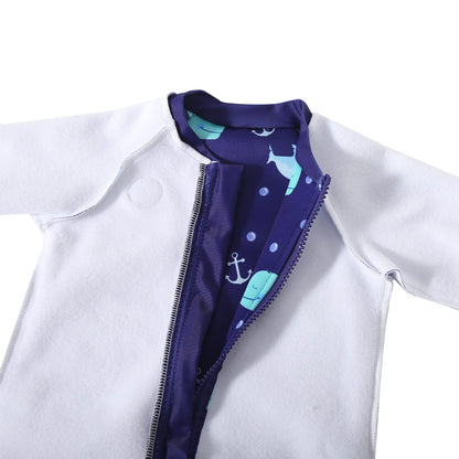 Swimbubs Baby Swimming Warm Suit Boys Fleece Lined Wetsuit Girls UV UPF50 Sun Protection Swimsuit (6-12 Months, Blue Whale)