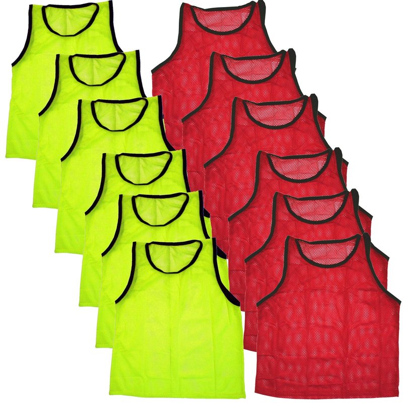 BlueDot Trading 12 Adult Mens Womans Unisex Sports Pinnie Scrimmage Training Vest, Nylon Mesh for Team Practice - For Soccer, Field Hockey, Lacrosse, Football, Basketball, COMBO: (6 Green / 6 Blue)