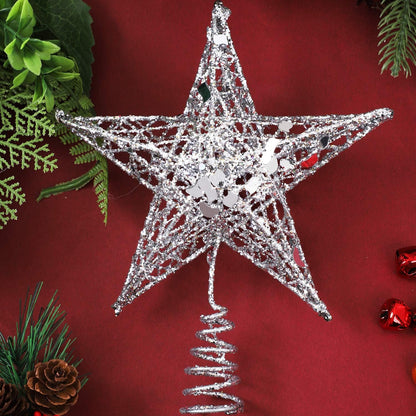 URATOT Glittered Christmas Tree Topper Metal Christmas Treetop Hallow Wire Star Topper for Christmas Home Decoration (6 inches, Silver)
