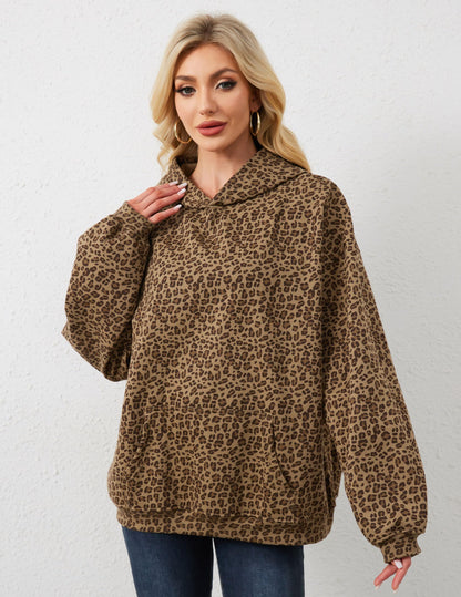 Eutten Women's Leopard Print Oversized Cheetah Print Hoodie Y2k Graphic Streetwear Pullover Hooded Sweatshirt