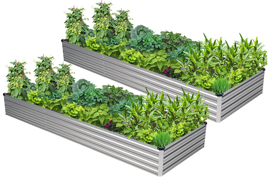 Easllre 2PCS 10x3x1ft Galvanized Raised Garden Bed,Outdoor Planter Box Metal Patio Kit Planting Bed for Vegetables Flowers Herb,Silver