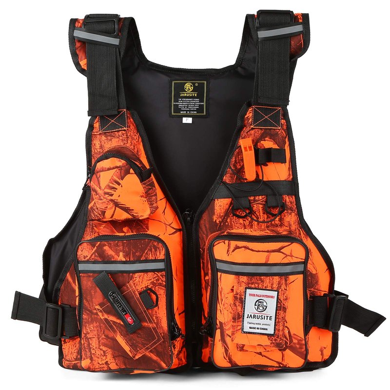 Meenoutt Fly Fishing Vest, Lightweight Breathable Fishing Jacket for Sailing Boating Kayak Bass (Orange Camouflage)