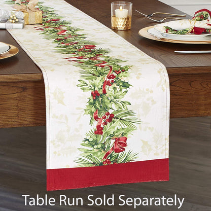 Newbridge Christmas Holly Ribbon Traditions Bordered 70 Inch Long Table Runner, Boughs of Holly and Berry Ribbon Garland Dining Table Runner for Holiday Party