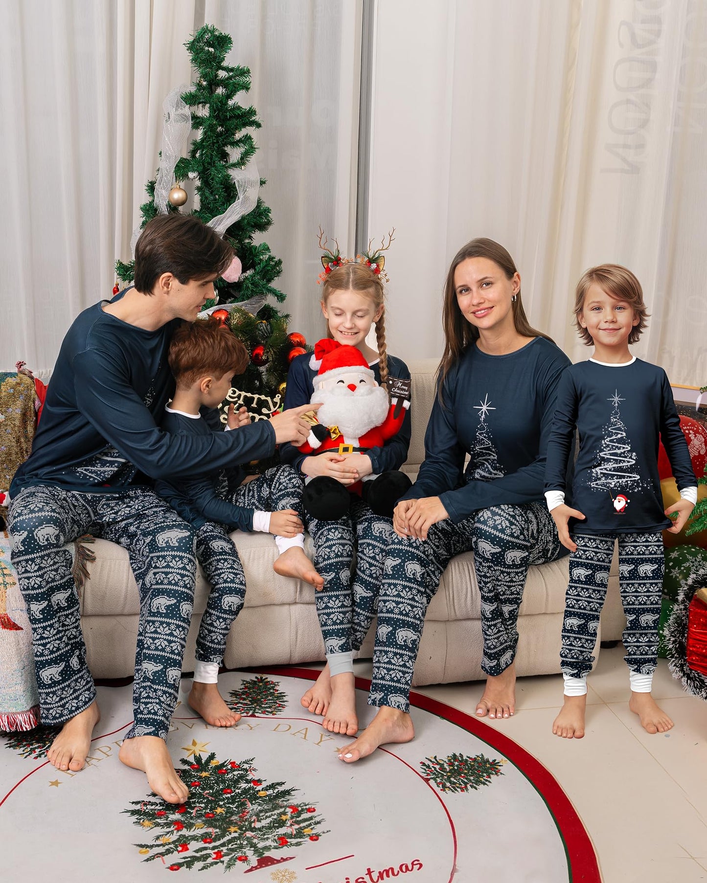 Rnxrbb 2025 Matching Family Christmas Pajamas Holiday Family Christmas Pjs Set Sleepwear Xmas Jammies Men Women Kids Couples,Navy Xmas Fireworks-K-2T