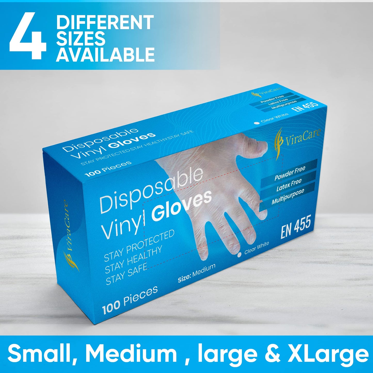 300 x Disposable Gloves | Vinyl Gloves Disposable | Latex free gloves | Powder Free Gloves | Strong And Non-Sterile | (Medium, 3 Packs of 100)