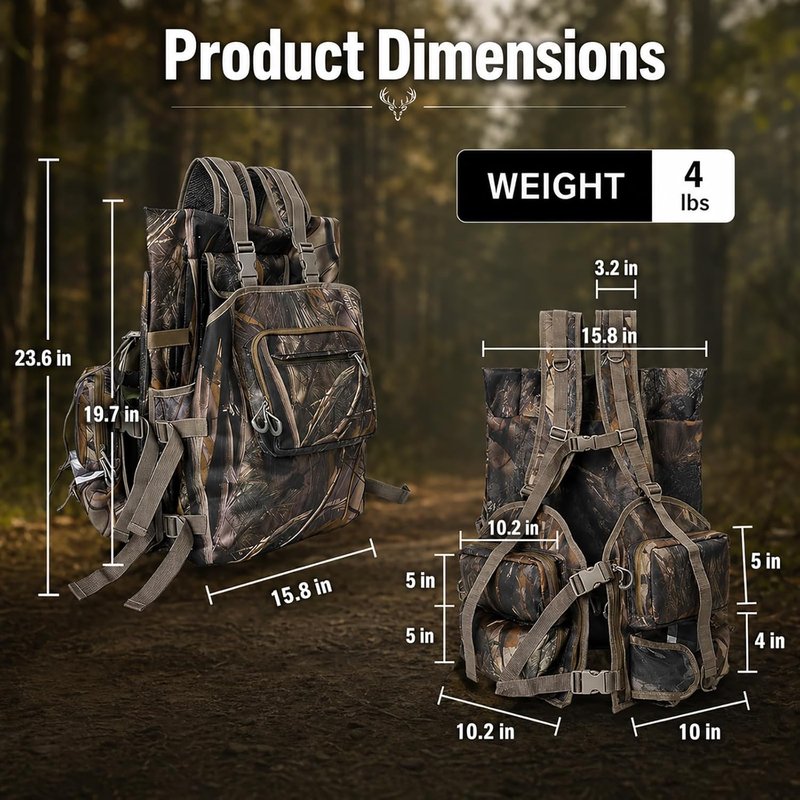 Turkey Hunting Vest with Detachable Flip-Down Seat Mat - Camouflage Game Pouch for Men & Women