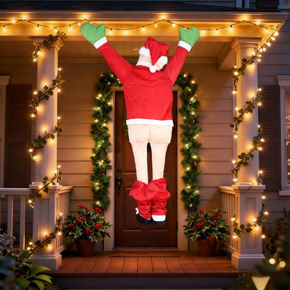 3.61FT Christmas Hanging Santa Claus, Climbing Santa with Pants Off, Funny Christmas Outdoor Decoration for Gutter or Roof/Chimney/Tree/Porch