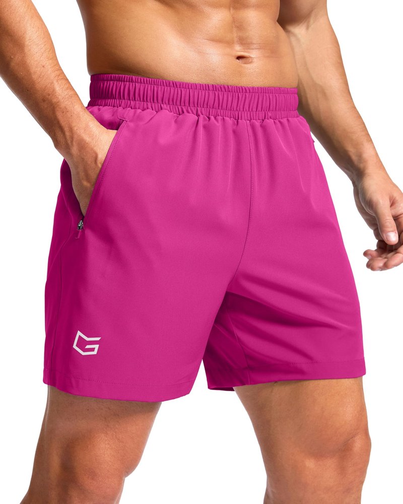 G Gradual Men's Athletic Running Shorts with Zipper Pockets Quick Dry 7"/ 5"/ 9" Workout Gym Shorts for Basketball Hiking(Rose,5XXXL)