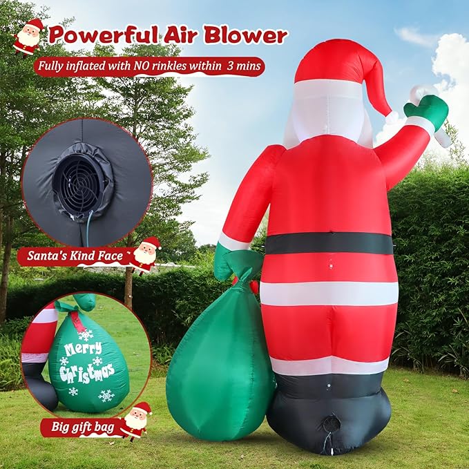 6FT Christmas Inflatable Santa with Candy and Big Gift Bag Outdoor Decorations, Built-in Brilliant Led Lights Blow Up Xmas Yard Decor, Kindly Festival Decor for Yard Lawn Garden Indoor Holiday Party
