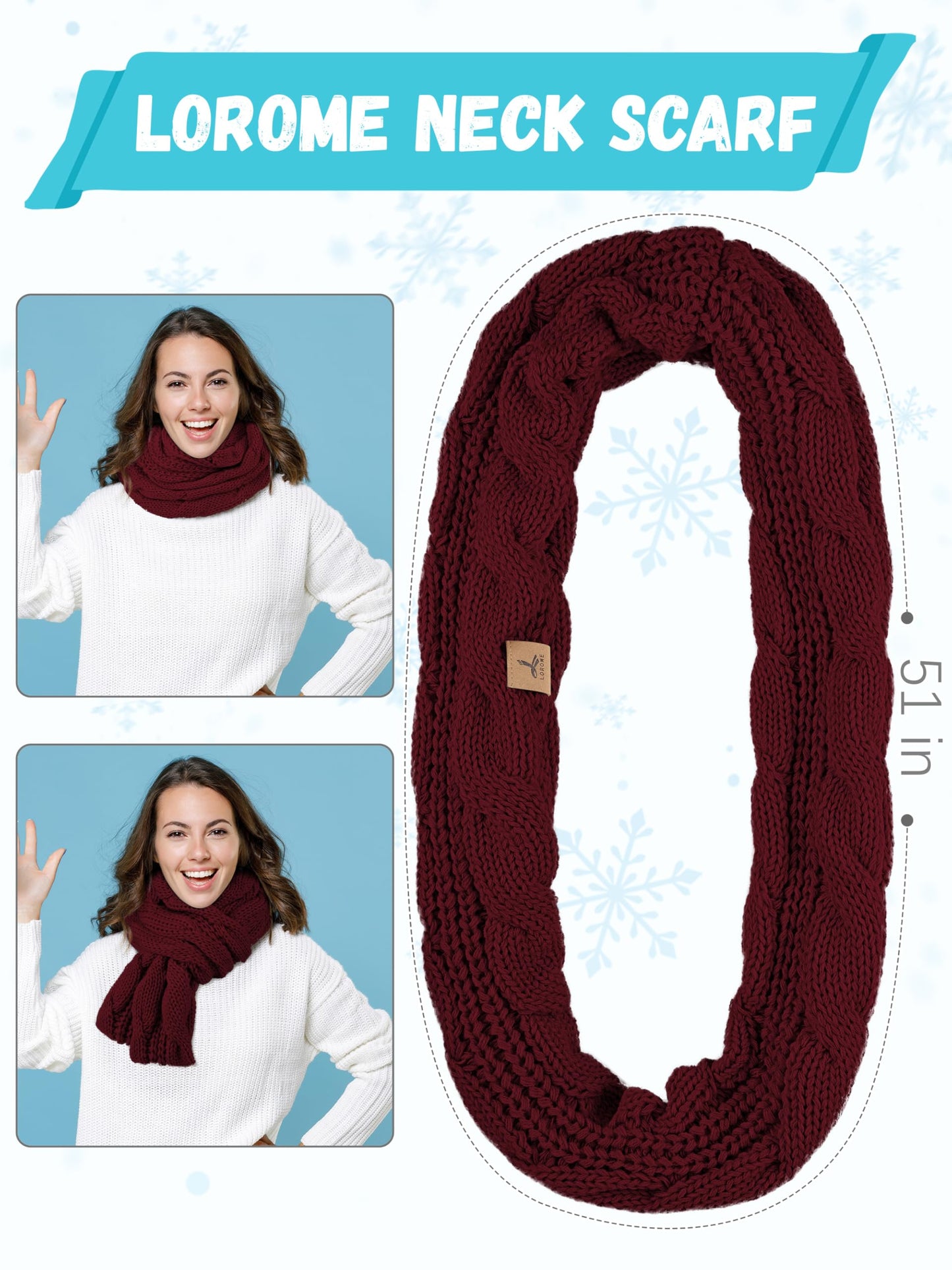Winter Hat Scarf Gloves and Ear Warmer, Warm Knit Beanie Hat Touch Screen Gloves Set Winter Gifts Neck Scarves for Women Wine Red