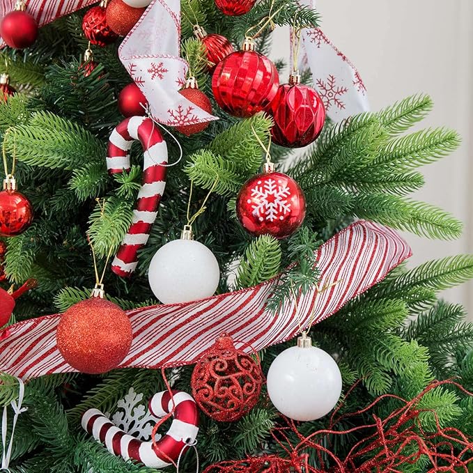SY CRAFT 86 Pieces of Assorted Shatterproof Christmas Ball Snowflake Ornaments Seasonal Decorative Hanging Ornament Set with Hand-held Gift Package for Xmas Tree Decorations (86PCS, Red)