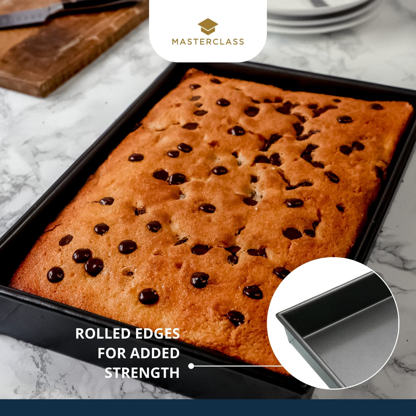 MasterClass 35 x 24 cm Baking/Roasting Tray with PFOA Non Stick, Robust 1 mm Carbon Steel Deep Rectangular Traybake Tin, Grey