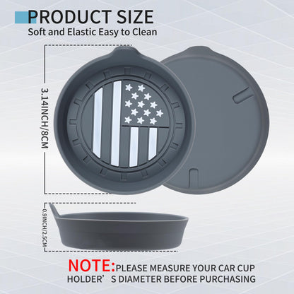 Amooca Car Cup Coaster Universal Non-Slip Silicone Cup Holder Insert Car Interior Accessories for Drink American Flag US Flag 4 Pack Grey