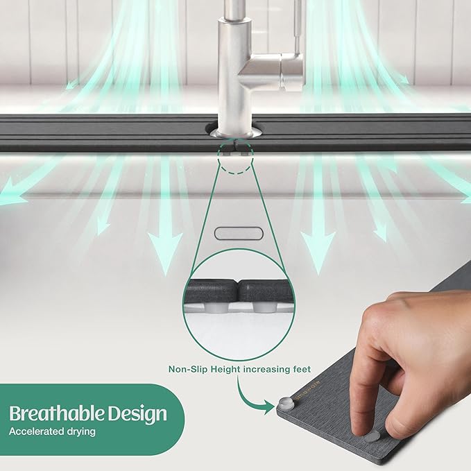 Stone Faucet Mat for Kitchen Sink Splash Guard 23.6" x 3.9"