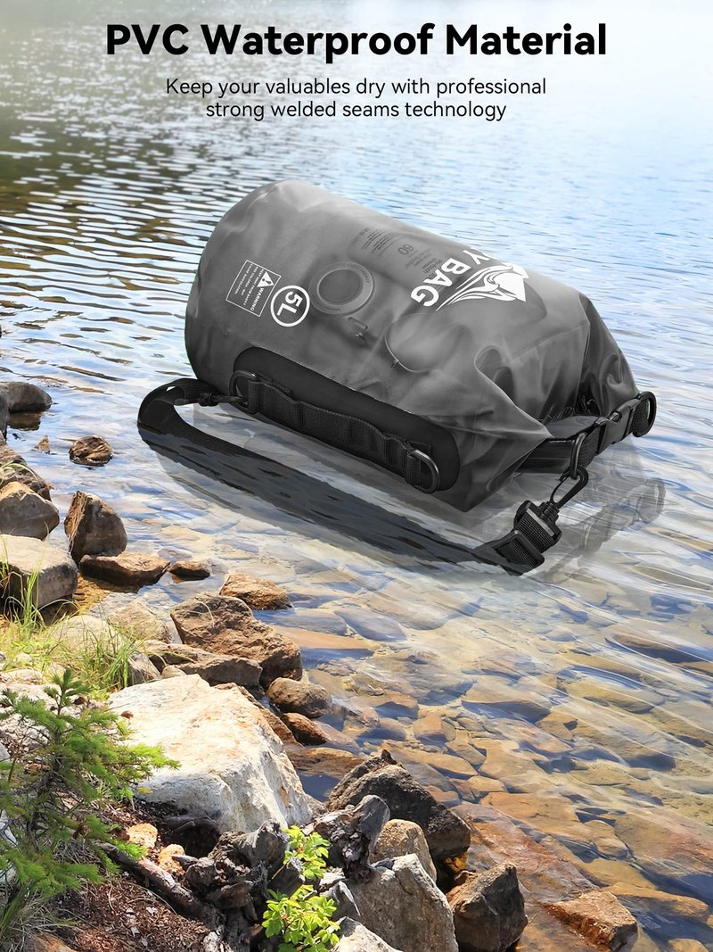 HEETA Dry Bag Waterproof for Women Men, Roll Top Lightweight Dry Storage Bag Backpack with Phone Case for Travel Swimming Boating Kayaking Paddle Board Camping Beach Accessories(Transparent Black,10L)