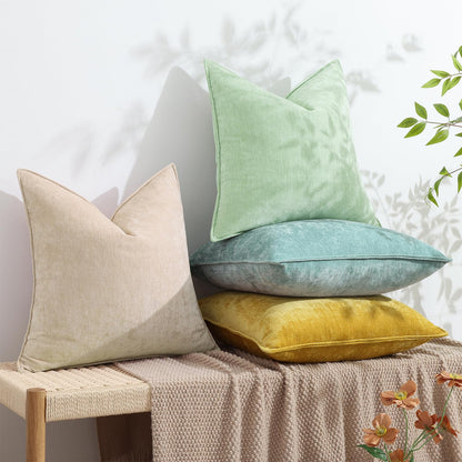 decorUhome Christmas Couch Throw Pillow Covers 18x18 Set of 2, Decorative Soft Euro Velvet Neutral Chenille Pillow Covers with Elegant Design for Sofa Bed Living Room Home Decor, Beige