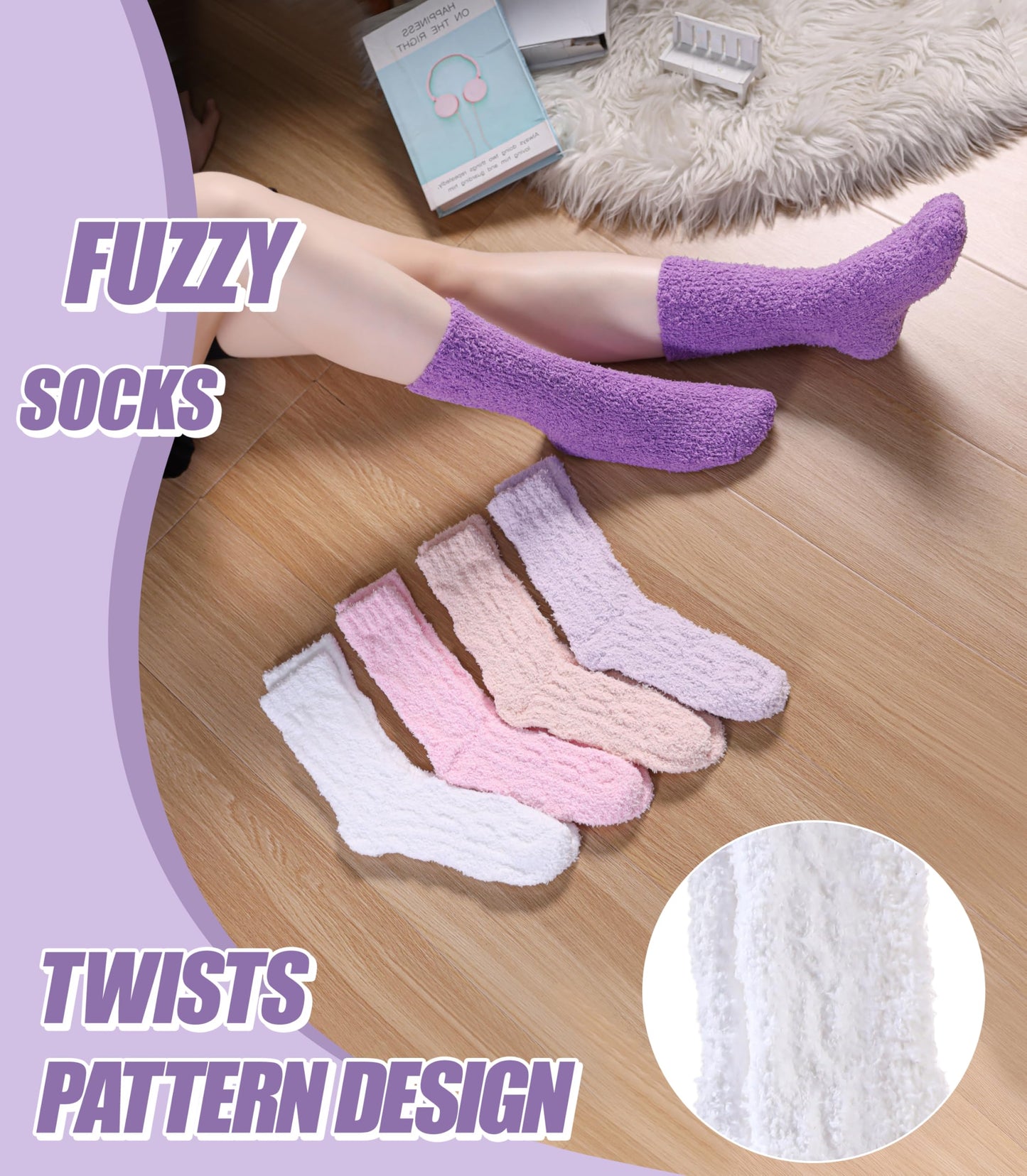 NOCIN COLOR Womens Fuzzy Socks Cozy Fluffy Slipper Soft Winter Warm Home Sleeping Christmas Socks（5 Pairs Solid Color D）