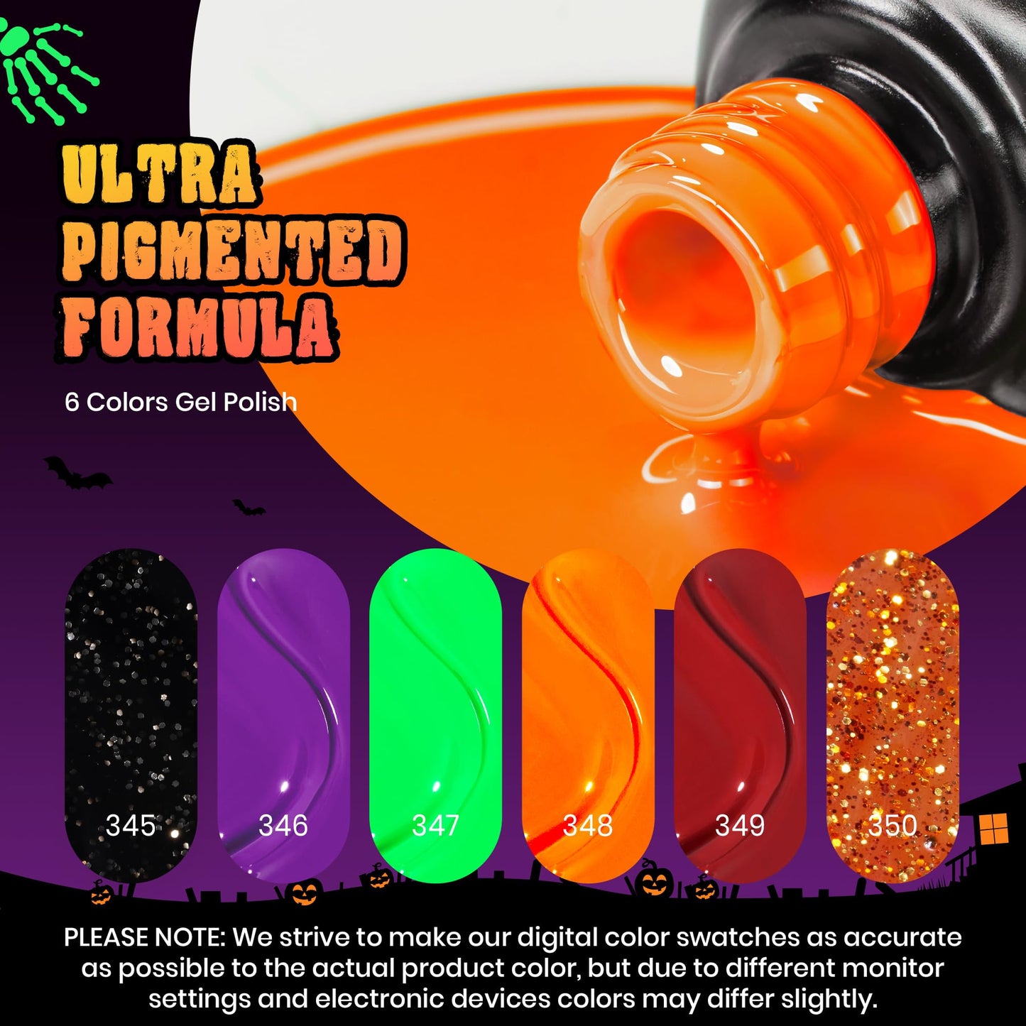 Beetles Halloween Gel Nail Polish Set - Hocus Pocus 6 Colors Gel Polish Kit, Orange Green Purple Black Red Glitter Fall Colors, Soak Off Nail Lamp UV LED Cured Nail Art Design Manicure Gift for Women