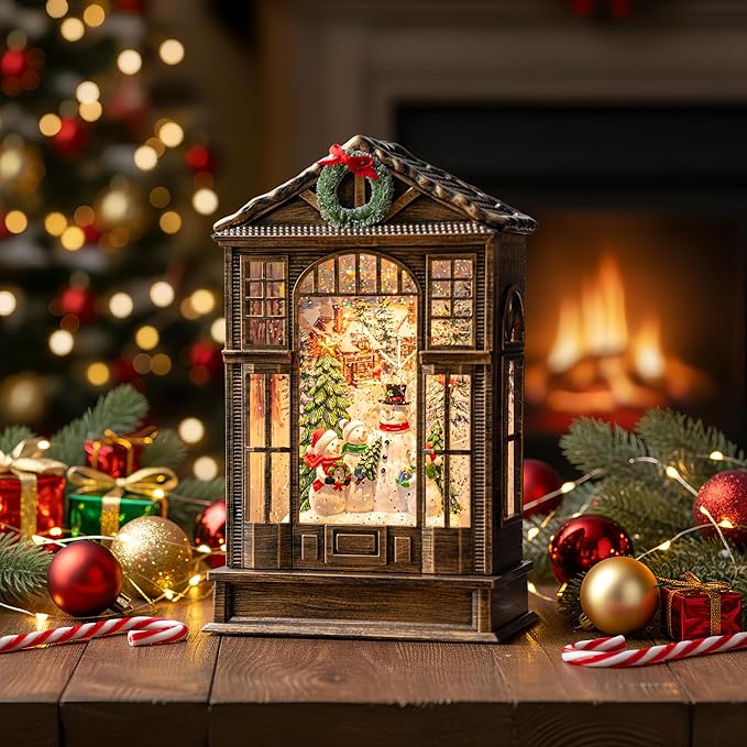 Christmas Snow Globe Swirling Glittering Snowman Choir Manger Scene, USB Lined/Battery Operated Lighted Water Lantern for Christmas Festival Decoration Gifts