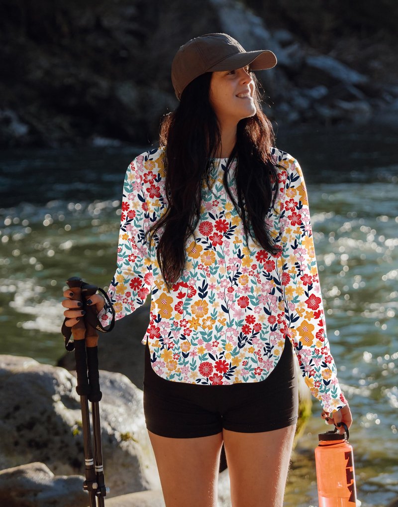 Women's Sun Shirts UPF 50+ Long Sleeve UV Protection Shirt Lightweight Quick Dry Workout Hiking Tops for Women(Pink Floral,L)