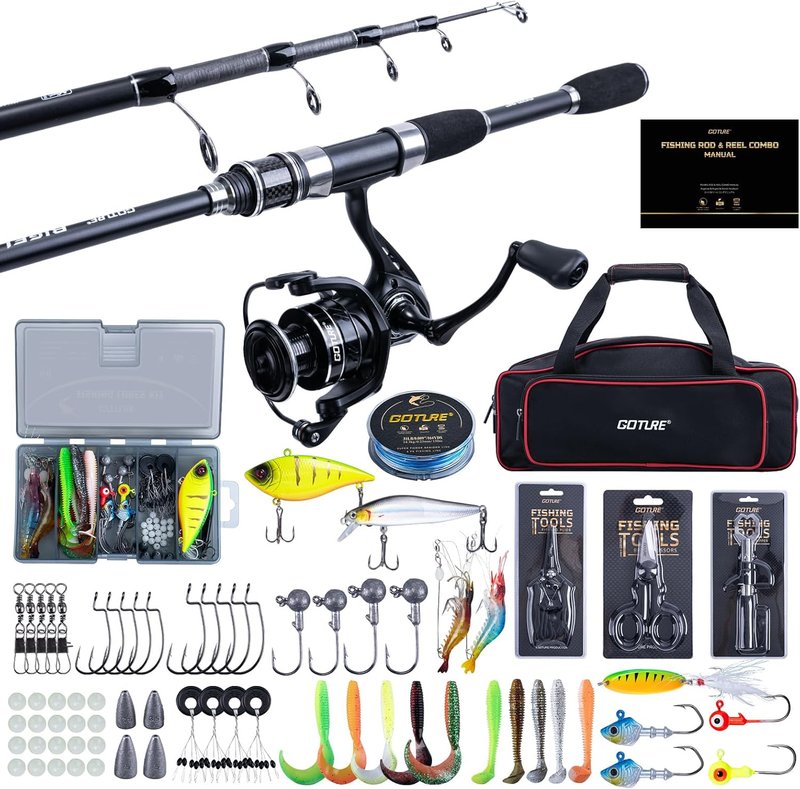 Goture Fishing Rod & Reel Combo - Red Telescopic Fishing Pole with Starter Kit & Carrier Bag | Portable 24T Travel Spinning Rod for Bass & Trout