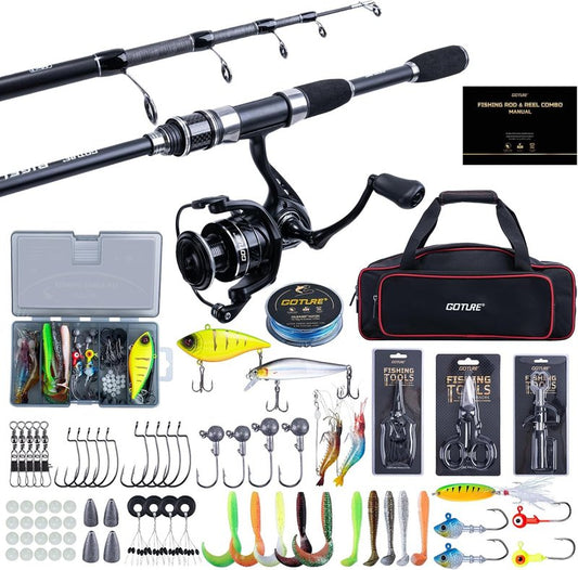 Goture Fishing Rod & Reel Combo - Red Telescopic Fishing Pole with Starter Kit & Carrier Bag | Portable 24T Travel Spinning Rod for Bass & Trout