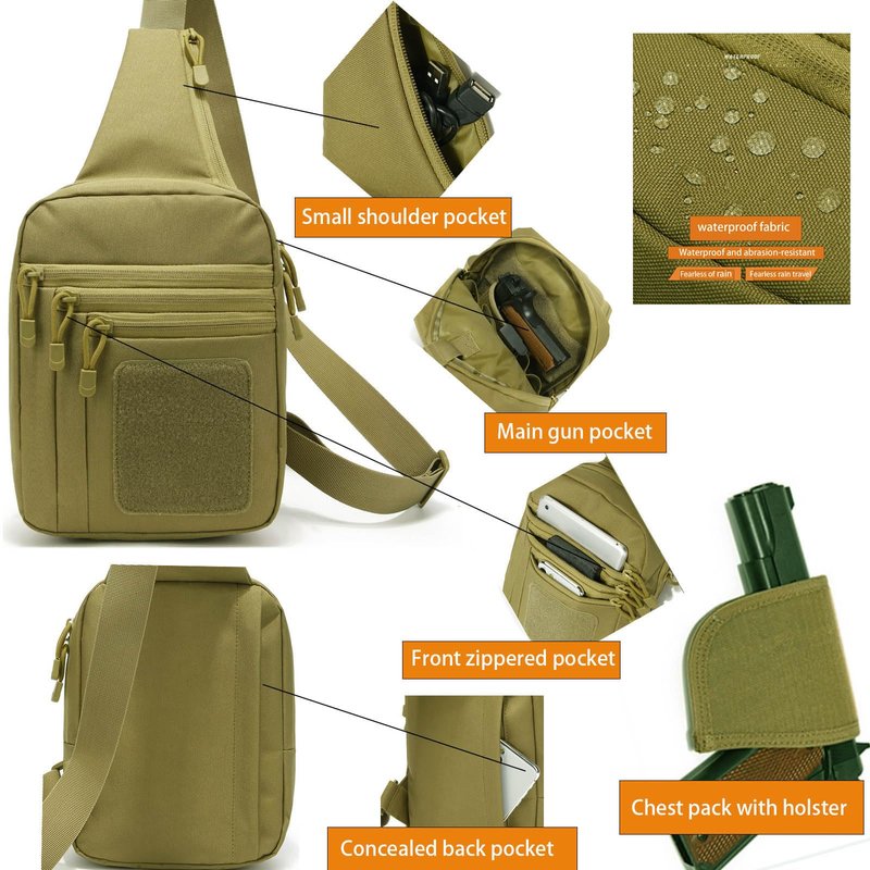 SXJWISHES Tactical Sling Shoulder Bag Concealed Carry bags EDC Crossbody pack Sling Backpack Chest Daypack Crossbody Backpack for Travel Sports Running Hiking (Khaki)