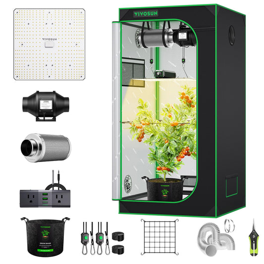 VIVOSUN Grow Tent Kit, 2.7 × 2.7ft Complete Grow System, WiFi-Controlled Grow System with Full Spectrum LED Grow Light, Automatic Ventilation, GrowHub Outlet A22 with Temperature and Humidity Sensor