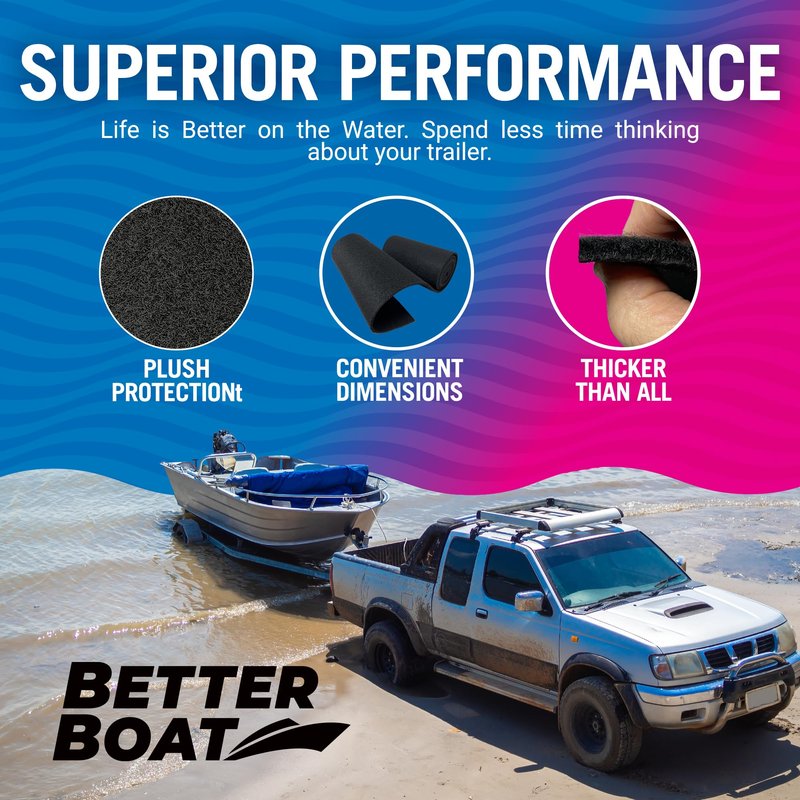 Boat Trailer Bunk Carpet Black, 13ft x 12in Roll, 1/4" Extra Thick Marine Grade, Replacement for Bunk Boards and Runners, Glue Spreader Included - Better Boat - 1 Pack