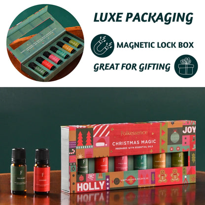 Folkulture Christmas Essential Oils for Diffuser | Set of 6 Essential Oils Set for Home | Peppermint, Candy, Apple Tart, Cranberry, Vanilla (Christmas Magic) | Aromatherapy Xmas Gift