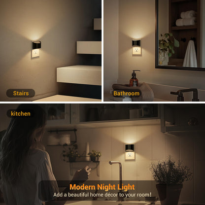 JandCase Night Light, Automatic Night Lights Plug into Wall,2 Pack Dusk to Dawn Sensor Nightlight, 3000K Soft White Brightness Adjustable Nightlight for Kids Bedroom Hallway Kitchen Decor