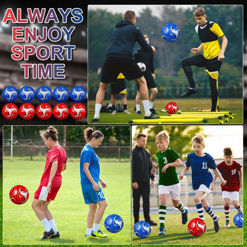 Libima 13 Pcs Soccer Ball Bulk 10 Pcs Official Size 4, 5 Soccer Ball with 2 Pump and Carry Bag Outdoor Indoor Training Practice Football Sports Party Back to School(Size5,Classic Style,Red, Blue)