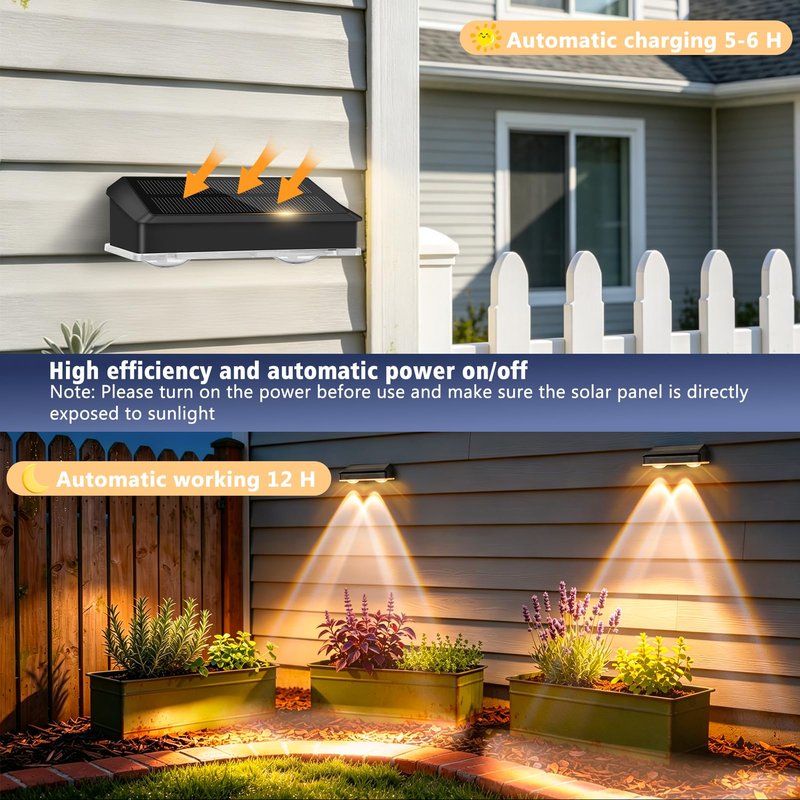 echosari Solar Fence Lights 8 Pack, 100 Lumen Ultra Bright Solar Wall Lights Outdoor Waterproof Lighting Auto ON/Off for Backyard Patio Railing Porch Step (2700K Warm White)